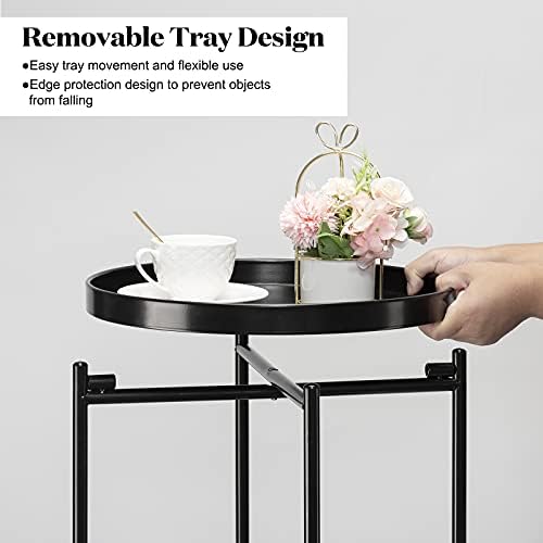 danpinera 2-Tier Round Side Table, Metal End Table with Removable Tray, Small Outdoor Table Accent Table, Anti-Rust Black Nightstand for Bedroom Balcony Patio (Black) - Image 4