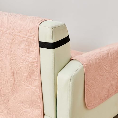 Great Bay Home Reversible Recliner Cover - Washable Slipcover Furniture Protector with Elastic Straps - Perfect for Kids & Pets - Quilted & Stitched Detail (Dusty Rose/Taupe). - Image 4