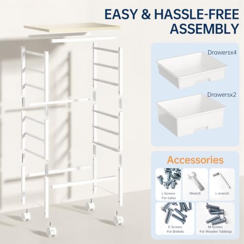 Delamu Rolling Storage Cart with 6 Drawers, Utility Craft Storage Cart - Image 7