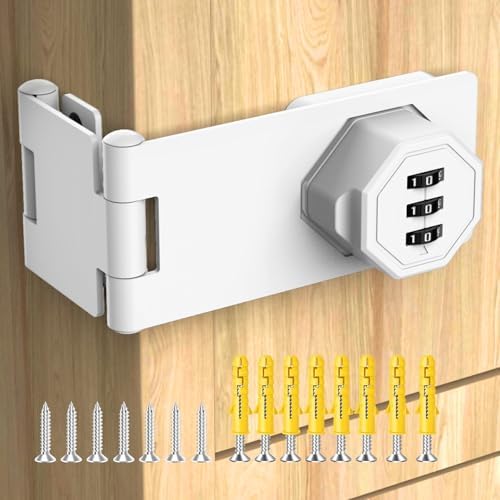 90 Degree Cabinet Locks with Combination, Mechanical Folding Door Latch, Keyless Password Rotary Hasp Latch Lock for Office File Cabinet, Drawers, Locker, Small Door, Cupboard (1, White) by YogePote
