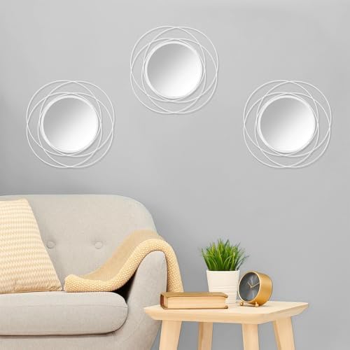 3 Pack Circle Mirror Wall Decorative Metal Wall Mirror, Art Small Round Wall Home Mirror, Decor Living Room Bedroom Bathroom Entryway 12" White - Image 3
