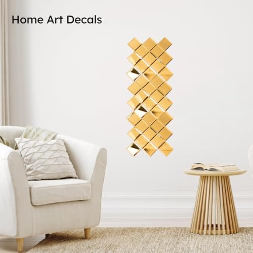 Diflart Peel and Stick Mirror Backsplash, Gold, 3x3 Inch, Beveled Mirror Square Kitchen Bar Wall Tile (2 Sq.ft, 32 Pcs) - Image 5