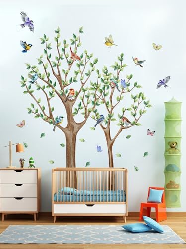 Tree Bird Wall Stickers - Green Flying Leaf Butterfly Vinyl Peel & Stick Removable Wall Art Decals Decorative for Living Room Kid Bedroom,83.54 cm x 78.79 cm by Unknown