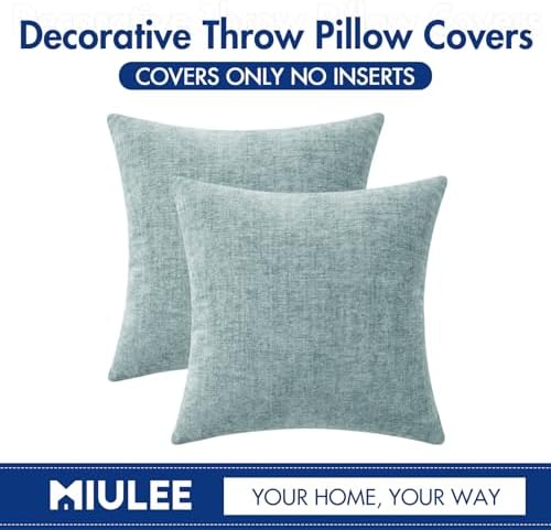 MIULEE Soft Chenille Throw Pillow Covers Light Blue 20x20 Inch Pack of 2 - Image 6