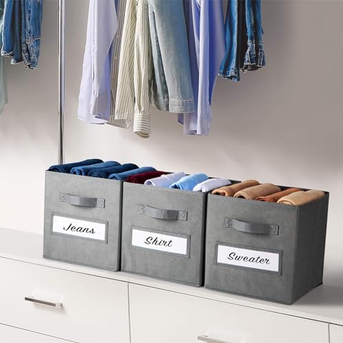 Fabric storage cubes (Set of 8) 11 Inch Cube Storage Bin, cube storage with 8 Labels Window Cards & a Pen, Foldable cube organizer bins, 11x11 storage bin, Cubby Organizer bins, Gray - Image 6