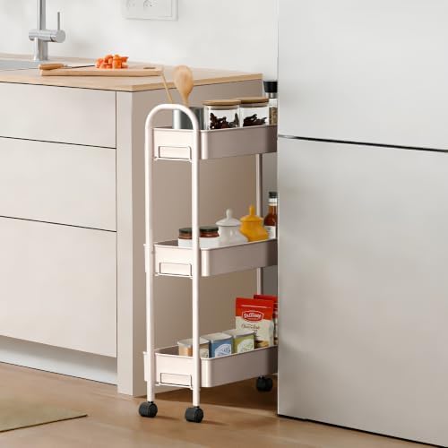 Slim Rolling Cart, Metal Frame Utility Rolling 3-Tier Narrow Storage Cart - Image 3
