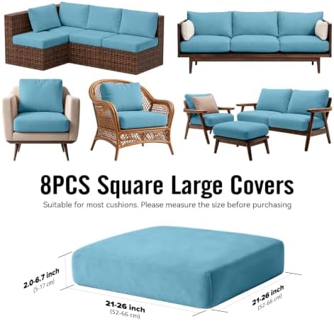 8Pcs Outdoor Cushion Covers, Stretch Patio Furniture Couch Chair Slipcovers - Image 2