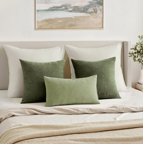 MIULEE Sage Green Chenille Couch Lumbar Throw Pillow Covers, 12x20 - Image 4
