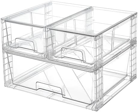 Vtopmart Clear Stackable Storage Drawers, 3 Pack Wide Organizer Set by Vtopmart