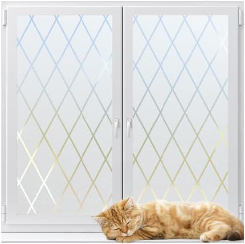 LUTE Frosted Glass Window Privacy Film with Lattice Pattern, 17.5" x 157.4" by LUTE
