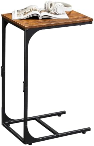 WLIVE C Shaped End Table TV Tray Slide Under Couch Side Table Rustic Brown by WLIVE