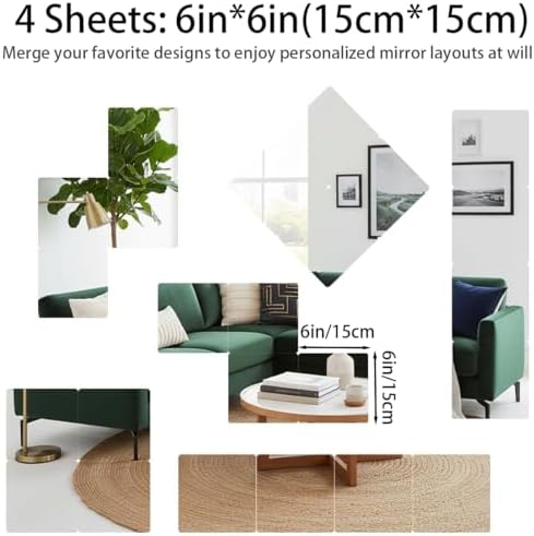 BOYIVI 4Pcs Acrylic Mirror Tiles, 6 Inch Self-Adhesive Shatterproof Panels for Wall Decor, Wall Mounted Mirror Glass Frameless Mirror Sheets for Home Bedroom Bathroom Door(Small) - Image 2