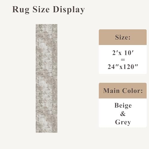 Long Runner Rug for Hallway 2x10 Ft - Non-Slip Washable Carpet Runner for Kitchen Hall Indoor Entryway, Bedroom, Living Room, Modern Abstract Low-Pile （Beige Grey） - Image 2