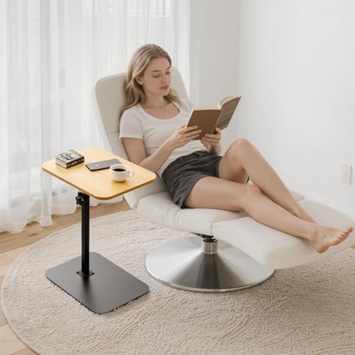 ZEAPTAC C-Shaped Side Table, 360° Swivel Height Adjustable, Lightweight Portable TV Tray Snack End Table for Couch Sofa Bed Small Spaces-Oak - Image 6