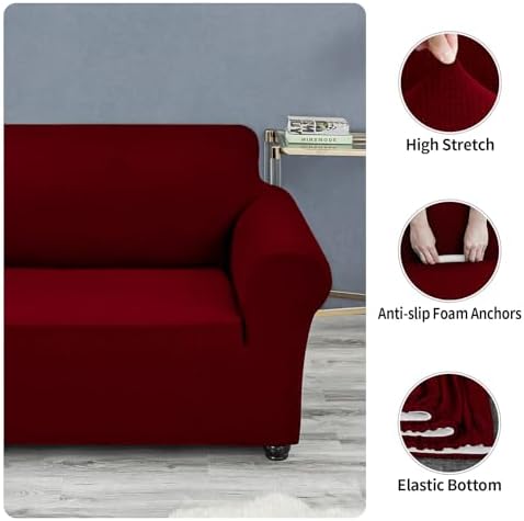Joccun Christmas Stretch Chair Couch Cover,1-Piece Sofa Slipcover Spandex Jacquard Fabric Sofa Covers with Elastic Bottom,Washable Furniture Protector for Dogs,Cats,Kids(Armchair,Red Dahlia) - Image 5