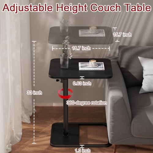 GOYLSER Large C Shaped Tv Trays Living Room End Table End Stand, Black Minimalist Wooden c Table for Sofa, Height Adjustable Tv Tray Tables Swivel Side Table for Dinner Eating - Image 2