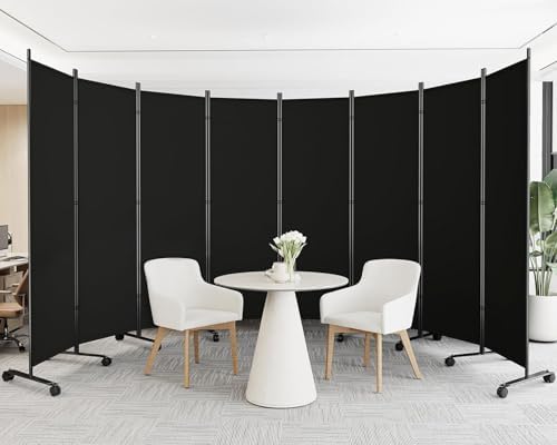 SUNALLY Room Divider Privacy Screens, 8 Panels Dividers with Wheels, Black by SUNALLY