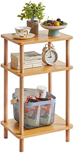 IBUYKE 3-Tier Side Table, Wood End Table, Natural UWST003N by IBUYKE