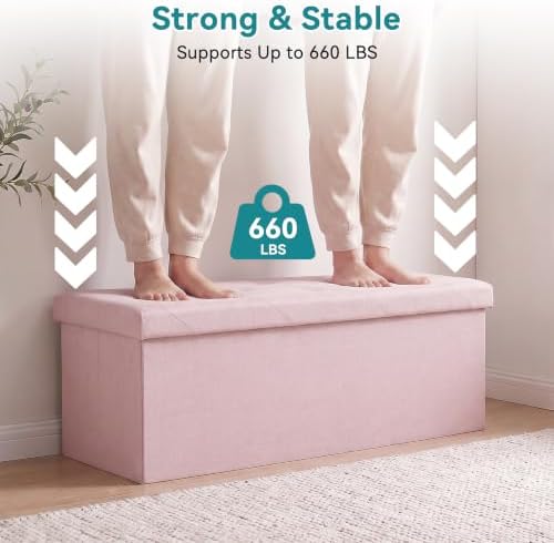 OLIXIS 43 Inch Folding Storage Ottoman Bench, Pink Ottoman with Storage - Image 4