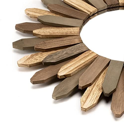 Honiway Boho Wall Decor 21 inch Wall Mirror Rustic Wood Decorative Mirror for Room Decor Rustic Home Decor Farmhouse Wall Decor at Living Room Bedroom Bathroom Hallway Trilcolor - Image 2