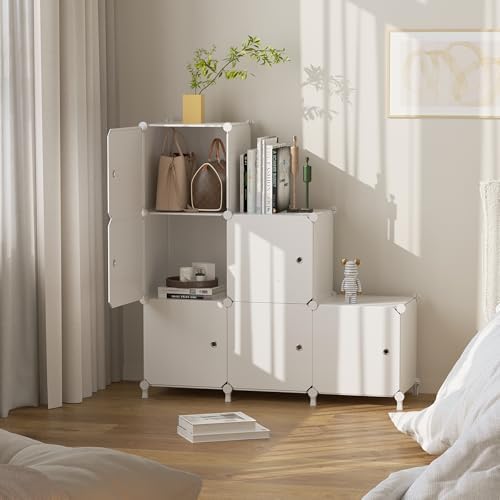 6Cube Storage Organizer Modular Stackable with Doors White - Image 6