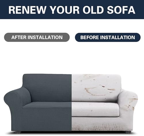 Cupuamon 2026 New Stretch Oversized Sofa Slipcovers Couch Sofa Cover for 4 Seater Furniture Protector Covers with Elastic Bottom Jacquard Fabric Small Checks for Pets, Kids - Grey - Image 5