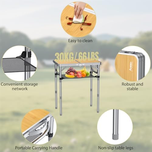 Anbte 2ft Camping Folding Table, 3 Adjustable Heights High 27.5", 24" x 16" - Image 5