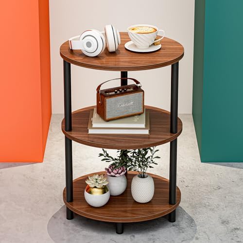 Round Pedestal End Table - 3-Tier Oval Accent Table for Small Spaces, Rustic Wood and Metal Couch Side Table, Nightstand for Bedroom or End Table Living Room, Easy to Assemble, Rustic Walnut by RISWER