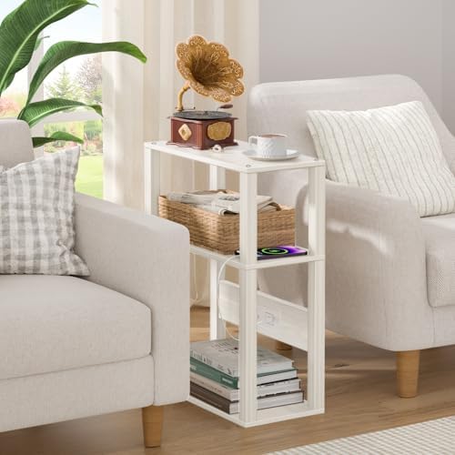 YUFAM 3-Tier Narrow Bedside Table with Charging Station, Skinny Nightstand - Image 4