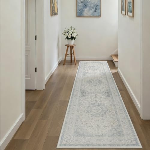 2x8 Blue Washable Runner Rug Non Slip Vintage Carpet - Image 3