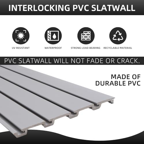 FRAYSCENT Slat Wall Paneling Garage Wall Organizer, Slatwall Panels Garage Tool Organizer Wall Mount Garage Slat Wall Storage Systems, Slat Board PVC Wall Panels Garage Storage (Grey, 4ftx4ft) - Image 4