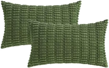 MIULEE Lumbar Corduroy Decorative Throw Pillow Covers 12x20 Moss Green - Image 6