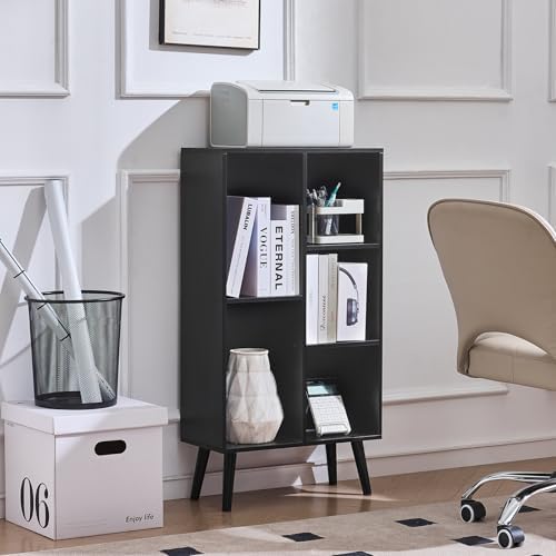 LEYAOYAO 5 Cube Bookshelf, Mid-Century Modern Book Shelf with Legs, Black - Image 3