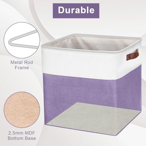 Bagnizer 13x13 Cube Storage Bins, Collapsible Fabric Storage Box, 4 Pack Closet Baskets with Handles for Organizing, Shelf, Toys, Clothes, Home, Office, Nursery (Purple&White) - Image 4