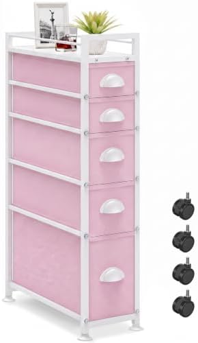 LASZOLA Narrow Cabinet Slim Storage Cart for Bathroom Small Space, Pink by LASZOLA