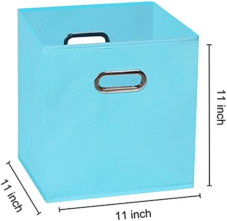 Yunkeeeper storage bins Cubes, Fabric Cube Organizer with Handle, Foldable Cube Bins for Cloth or Accessary Storage, 11x11x11, Set of 6, (Blue - Image 2