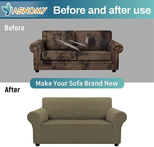 Asnomy Stretch Couch Covers Washable,loveseat Covers Slipcovers,Khaki - Image 7