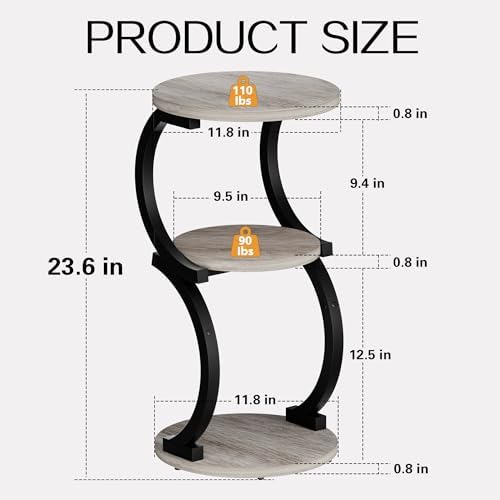 JUSTOGO Small Side Table, 3-Tier Round End Table for Small Spaces, Greige - Image 3