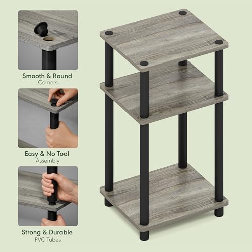 Furinno Turn-N-Tube 3-Tier Toolless Side Table, Compact, Grey Oak - Image 5