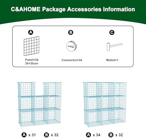 C&AHOME Wire Cube Storage, 9 - Cube Organizer Metal C Grids, Shelves, Blue - Image 7