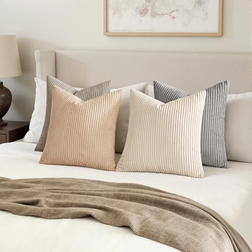 MIULEE Soft Corduroy Decorative Throw Pillow Covers Neutral Cream 20x20 - Image 4
