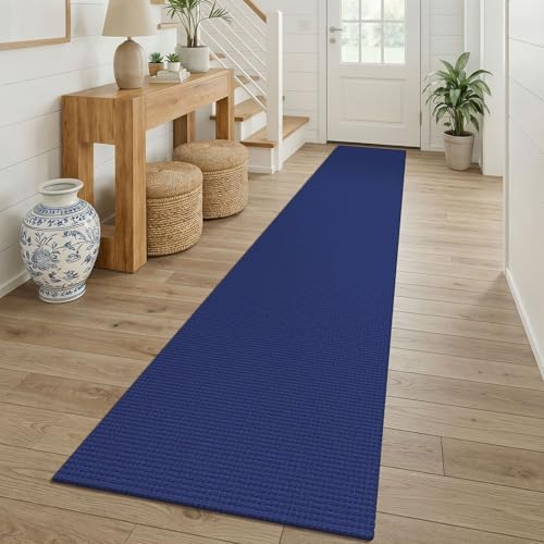 KOZYFLY Cotton 2x12 Runners Rugs for Hallway, Long Washable Runner Rug, Woven Non Slip Kitchen Runner, Braided Entryway Rug, Floor Carpet for Entry, Aisle, Hall, Deep Navy Blue by KOZYFLY