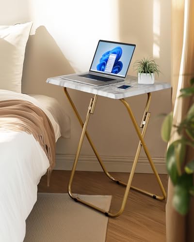 HUANUO Folding TV Tray Table, No Assembly TV Tray with Marble-Look Top - Image 2