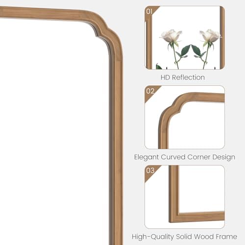 WallBeyond Wood Frame Wall Mirror Rounded Corner Arch Rectangle Mirror for Entryway, Living Room or Bedroom Home Decor - Light Woodgrain [20" x 30" Honey-Colored] - Image 4