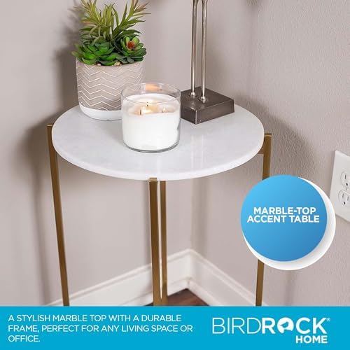 BIRDROCK HOME Folding Side Table with Removable Marble Top - 16” Small Round End Table for Living Room, Bedroom, Small Spaces - Portable Serving Tray for Decor, Drinks, Food (White and Gold) - Image 4