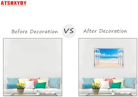 Fake Window Wall Decal- Summer Beach Ocean Landscape Open Wall Art Sticker | Faux Window Seascape Natural Scenery Landscape Mural｜ Stick and Peel Decals｜Room Bedroom Office Decor｜48"x32",Set of 2 Sheets - Image 3