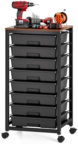 SYKIARIOL Rolling Storage Cart with Drawers, 8 Drawers Utility Cart,Black by SYKIARIOL