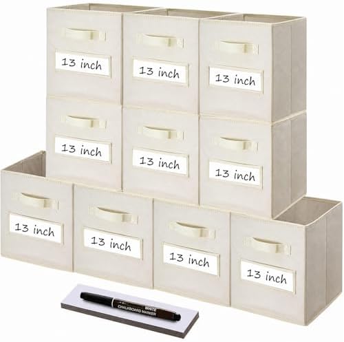 Storage Bins,13" Cube Storage Bin with Labels,10pcs,Beige by Anyoneer