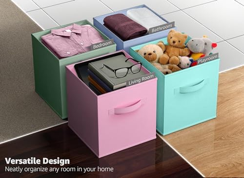 Sorbus Cube Storage Bin, Fabric, 6 Pack (13 Inch, Pastel Multi-Color 2) - Image 6