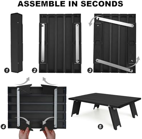 Small Folding Camping Table, Mini Low Portable Beach Tables, Black - Image 4